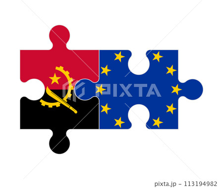 Puzzle of flags of Angola and European Union, vector 113194982