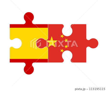 Puzzle of flags of Spain and China, vector 113195115
