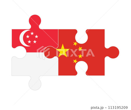 Puzzle of flags of Singapore and China, vector 113195209