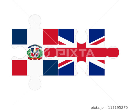 Puzzle of flags of Dominican Republic and United Kingdom, vector 113195270