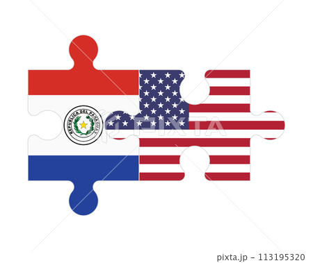 Puzzle of flags of Paraguay and US, vector 113195320