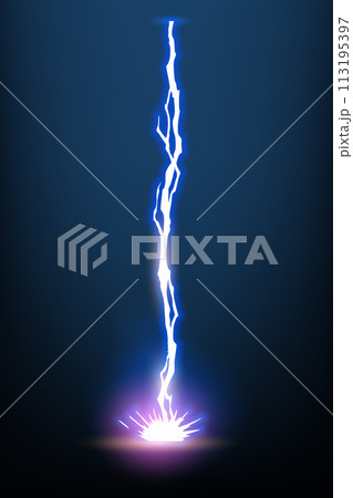 Lightning animation with sparks. Electricity thunderbolt danger, light electric powerful thunder. Bright energy effect, vector illustration 113195397