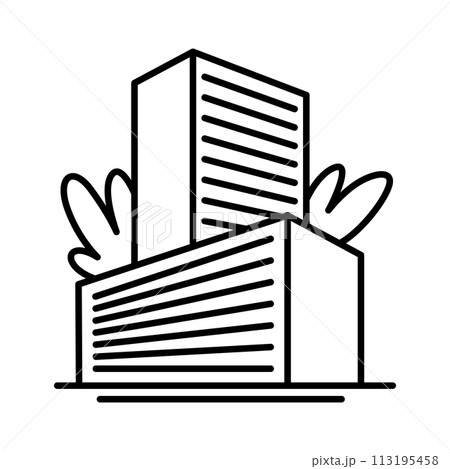 City buildings line icon. Office building, apartment house, business area. Urban life concept. Can be used for topics like town, big city, architecture or logo 113195458