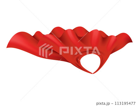 Superhero red cape in front view. Scarlet fabric silk cloak. Mantle costume or cover cartoon vector illustration 113195477