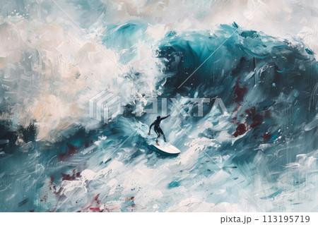 Surfer in a Turbulent Sea Painting Surfer in a Turbulent Sea Painting 113195719