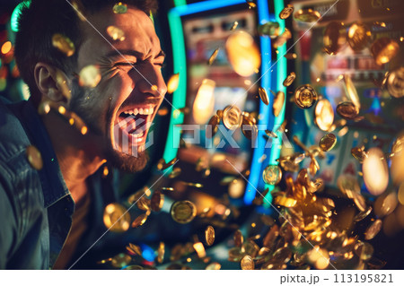 Man Celebrating Casino Win Man Celebrating Casino Win 113195821
