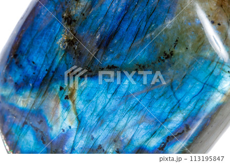 Macro mineral stone Labradorite on white background 113195847