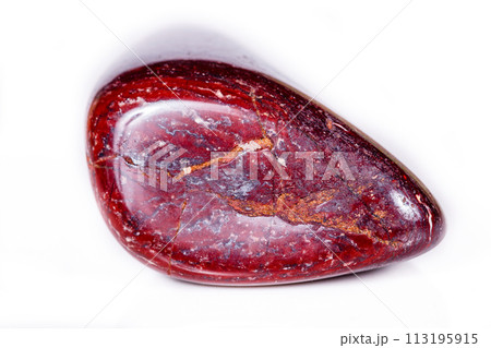 Macro mineral stone jasper "zebra iron" on a white background 113195915
