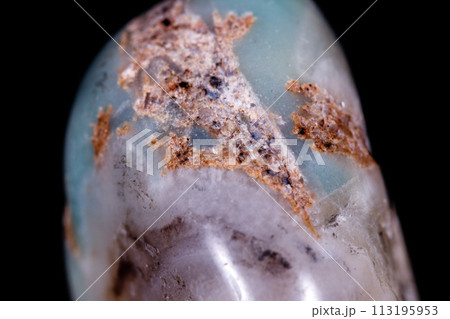 Macro Mineral Stone Amazonite on a black background Macro Mineral Stone Amazonite on a black background 113195953