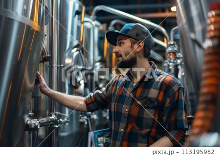 Brewmaster Inspecting Brewery Equipment 113195982