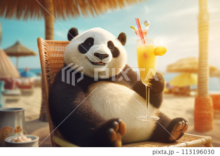 Panda Enjoying a Beach Cocktail Panda Enjoying a Beach Cocktail 113196030