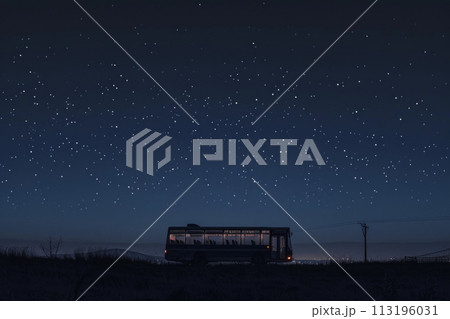 Night Bus Journey Under Starlit Sky 113196031