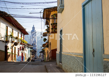 View of the beautiful Heritage Town of Salamina located at the Department of Caldas in Colombia 113196127
