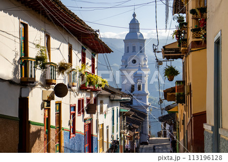 View of the beautiful Heritage Town of Salamina located at the Department of Caldas in Colombia 113196128