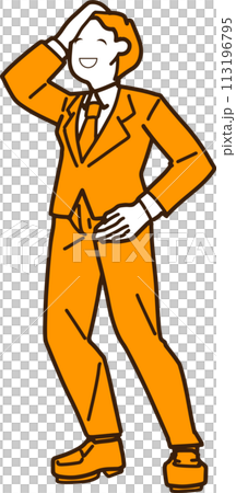 Illustration of a businessman holding his head and laughing 113196795