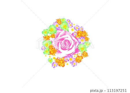 花柄のデザインイラスト　メッセージカード素材　パーツ　 113197251