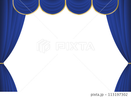 青い幕　青いカーテン　青い幕の舞台　ヨコ 113197302