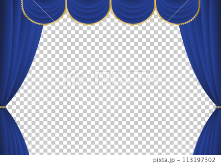 青い幕　青いカーテン　青い幕の舞台　ヨコ 113197302