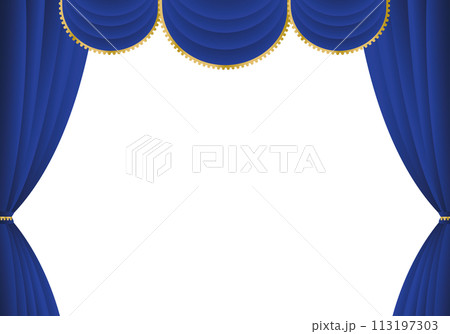 青い幕　青いカーテン　青い幕の舞台　ヨコ 113197303