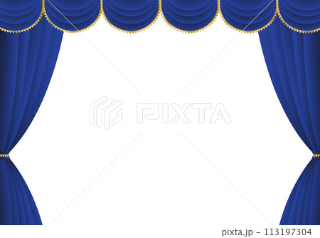 青い幕　青いカーテン　青い幕の舞台　ヨコ 113197304