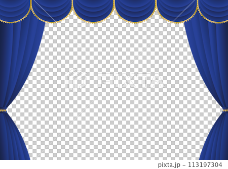 青い幕　青いカーテン　青い幕の舞台　ヨコ 113197304