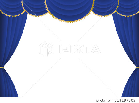 青い幕　青いカーテン　青い幕の舞台　ヨコ 113197305
