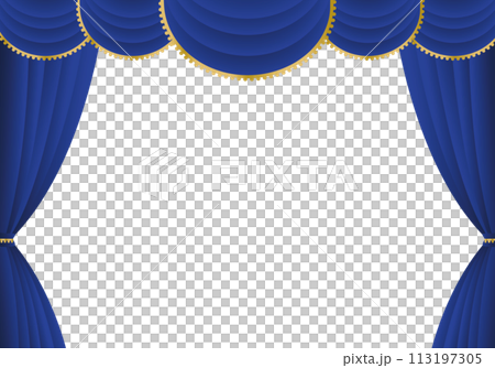 青い幕　青いカーテン　青い幕の舞台　ヨコ 113197305