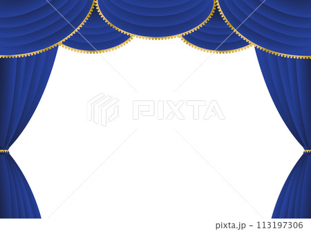 青い幕　青いカーテン　青い幕の舞台　ヨコ 113197306