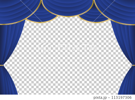 青い幕　青いカーテン　青い幕の舞台　ヨコ 113197306