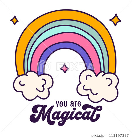 Magical Rainbow and Moon and Poster Isolated On A White. Kids Vector. Magical Rainbow and Moon and Poster Isolated On A White. Kids Vector. 113197357