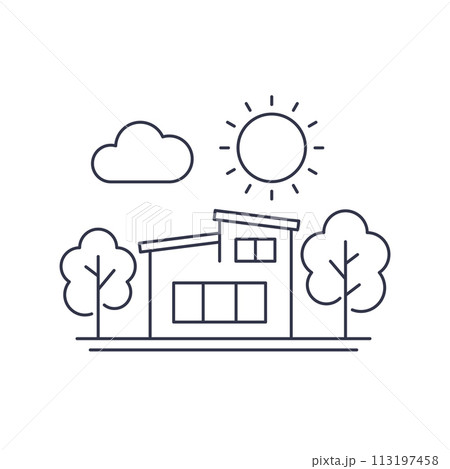 modern house line art, vector 113197458