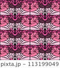 Groovy trendy pink floral seamless tile in Matisse vibes. Naive Floral Vector Background in 1970s. Art deco pattern. Can be used for Print on fabric, wrapping paper, wallpaper. 113199049