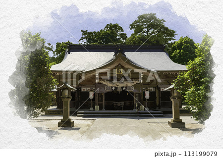 水彩画風 八重垣神社 拝殿 島根県松江市 水彩画風 八重垣神社 拝殿 島根県松江市 113199079