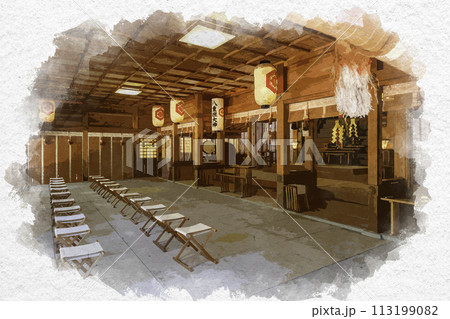 水彩画風　八重垣神社　拝殿　島根県松江市 113199082