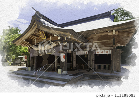 水彩画風　八重垣神社　拝殿　島根県松江市 113199083