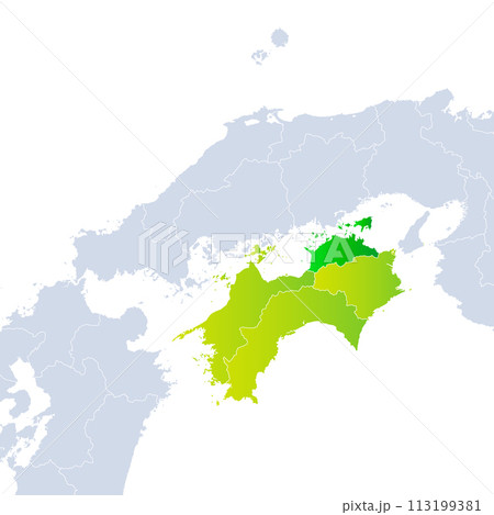 香川県地図と四国地方 113199381