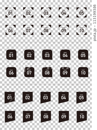 01から10までの数字アイコン　セット 113199386