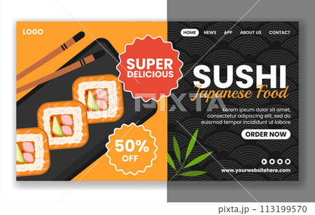 Sushi Japanese Food Social Media Landing Page Cartoon Hand Drawn Templates Background Illustration Sushi Japanese Food Social Media Landing Page Cartoon Hand Drawn Templates Background Illustration 113199570