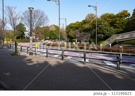 道路沿いにある道路標識 113199825