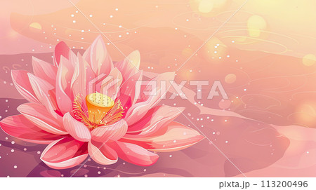 Pink lotus flower yoga background with a tranquil vibe. Meditation and yoga concept Pink lotus flower yoga background with a tranquil vibe. Meditation and yoga concept 113200496