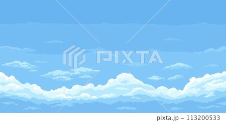 8bit pixel blue sky background with clouds,...のイラスト素材 [113200533] - PIXTA