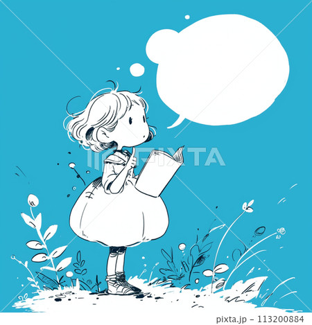 本を持つ女の子と思いついたことの吹き出し 113200884
