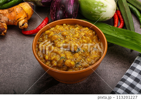Indian cuisine Dal Tadka soup 113201227