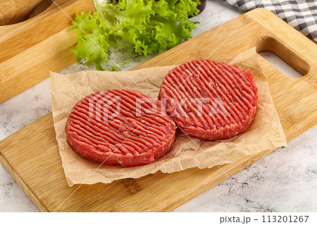 Raw beef  burger cutlet for grill Raw beef  burger cutlet for grill 113201267