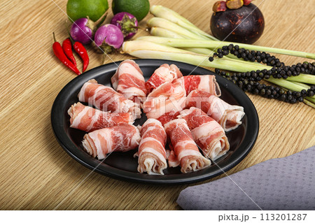 Raw beef bacon for grill Raw beef bacon for grill 113201287