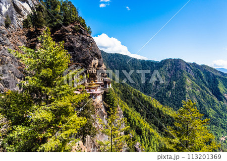 Taktshang Goemba, Tiger's Nest Monastery in Bhutan, View from afar. 113201369