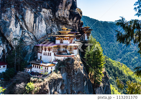 Taktshang Goemba, Tiger's Nest Monastery in Bhutan, View from afar. 113201370