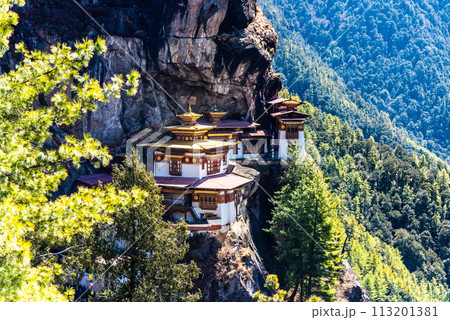 Taktshang Goemba, Tiger's Nest Monastery in Bhutan, View from afar. 113201381