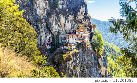 Taktshang Goemba, Tiger's Nest Monastery in Bhutan, View from afar. 113201383
