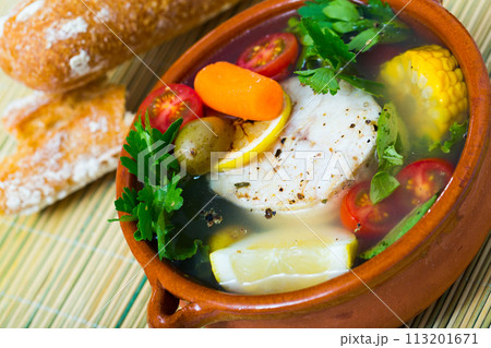 Fisherman's hoosh cooked with alaska pollock, corn and lemon 113201671